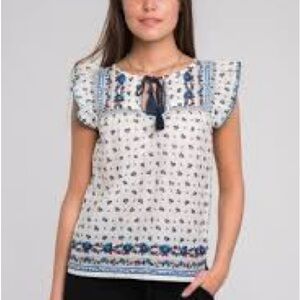 NWT J Crew Point Sur Boho Floral Tassel Peasant Top Cottagecore XS